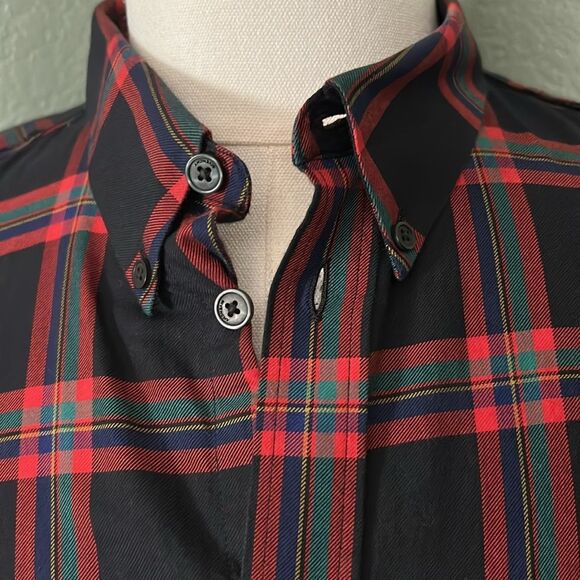 Givenchy Black & Red Tartan Cotton Pocket Shirt, 42US 17 Preowned - Picture 3 of 11
